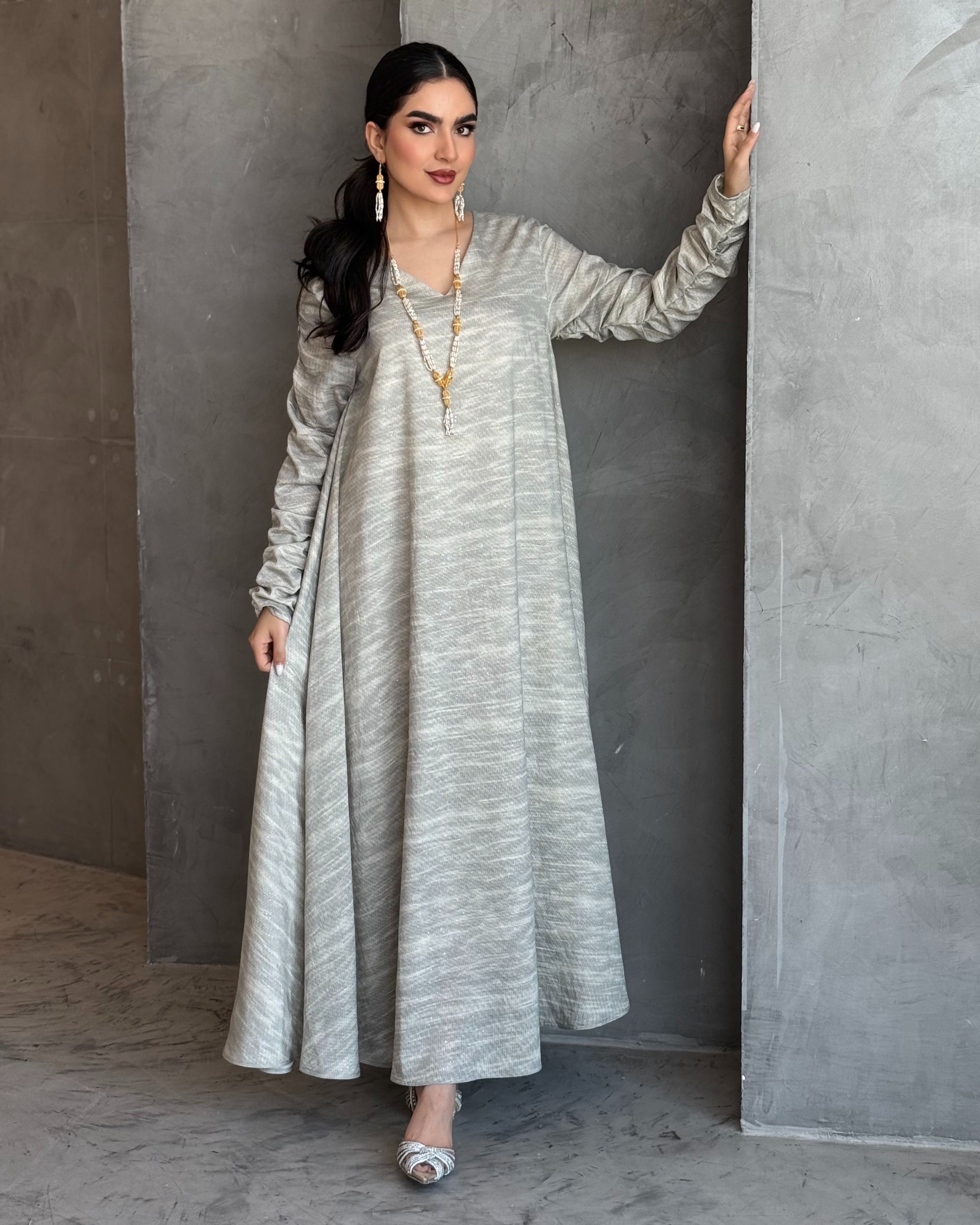 Shine Grey Jalabiya  Dress