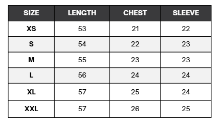 Size chart enlarged