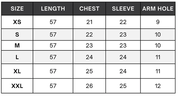 Size chart enlarged