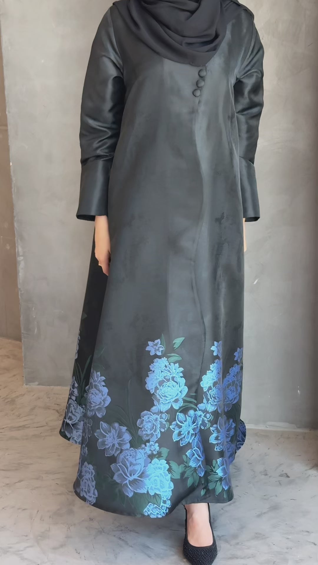 Satin Blue Abaya 