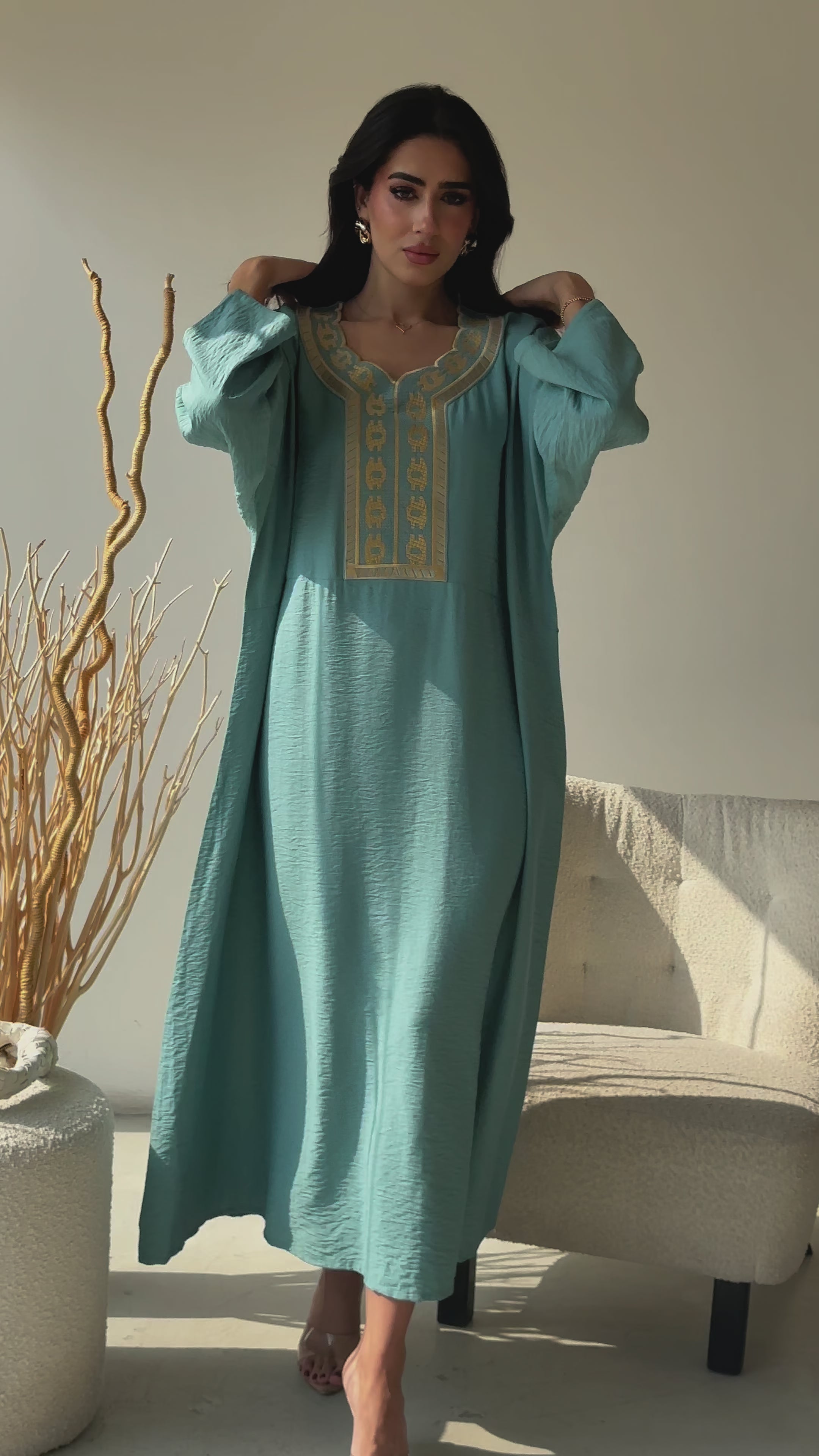 Marooj Light Blue Kaftan Abaya
