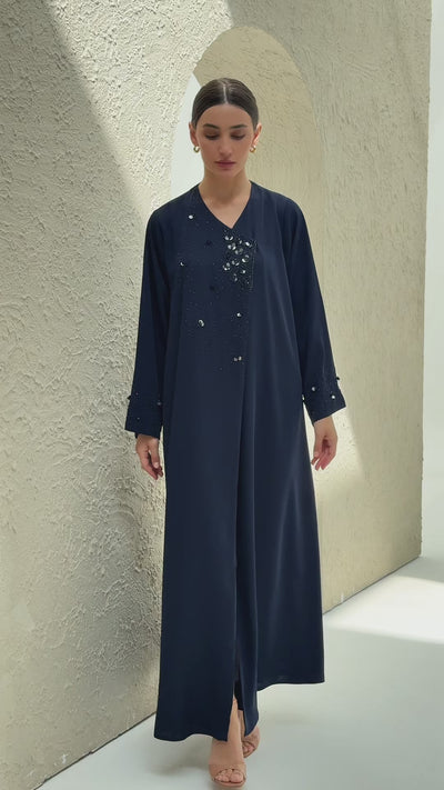 Layali Navy Blue Abaya Japanese Handwork