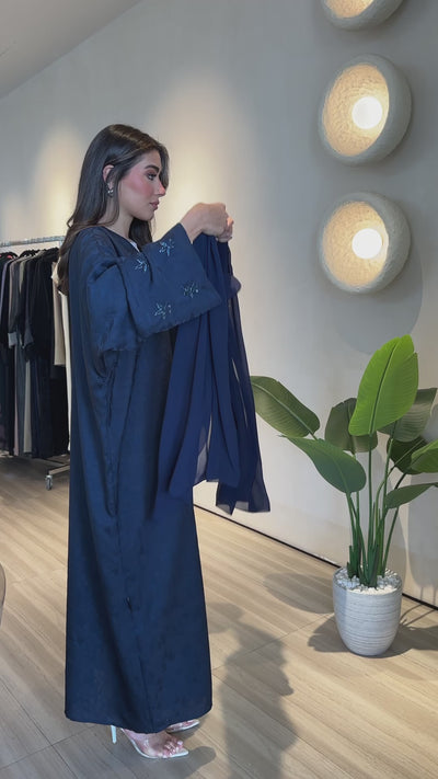 Jacquard Navy Blue Abaya